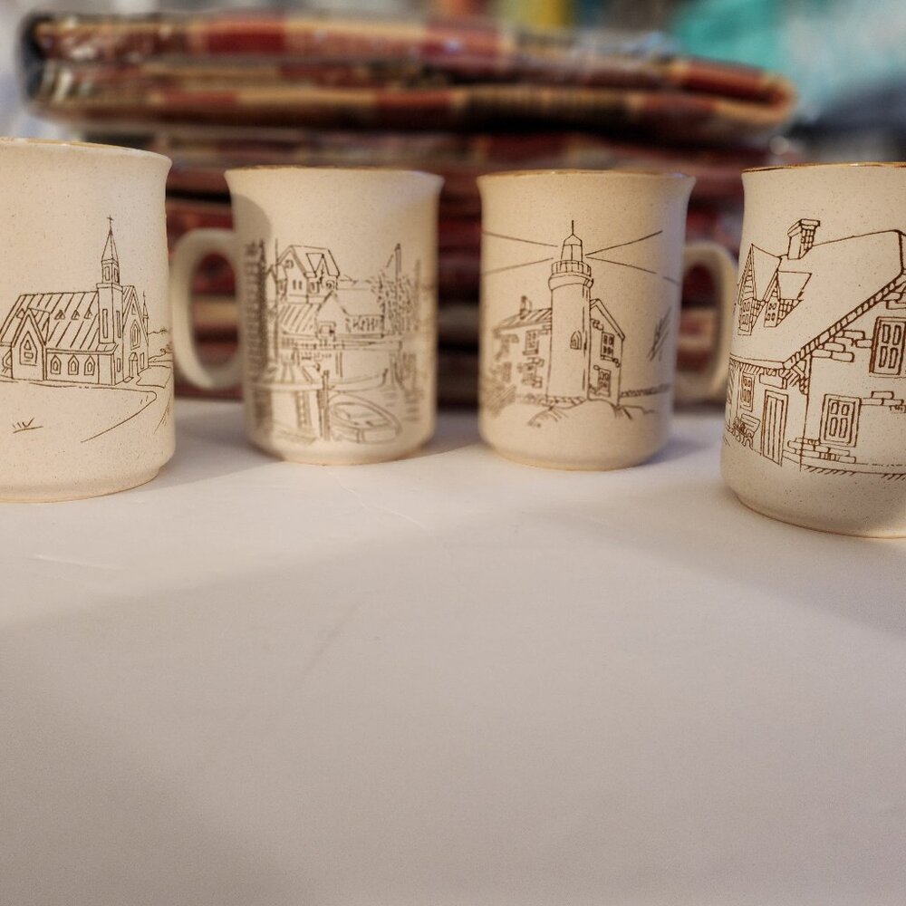Coree 4‎ pc Collection Manoir French coffee Mugs, Handcrafted